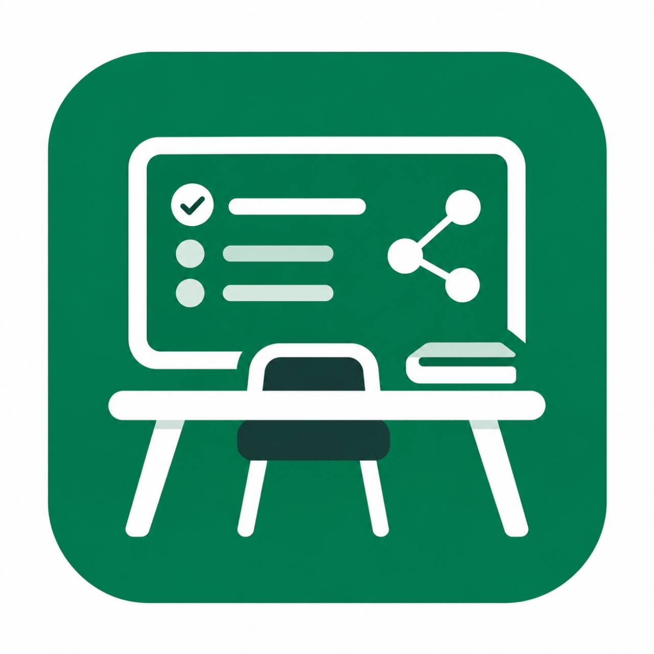 Classroom Desk logo: a desk and classwork board
